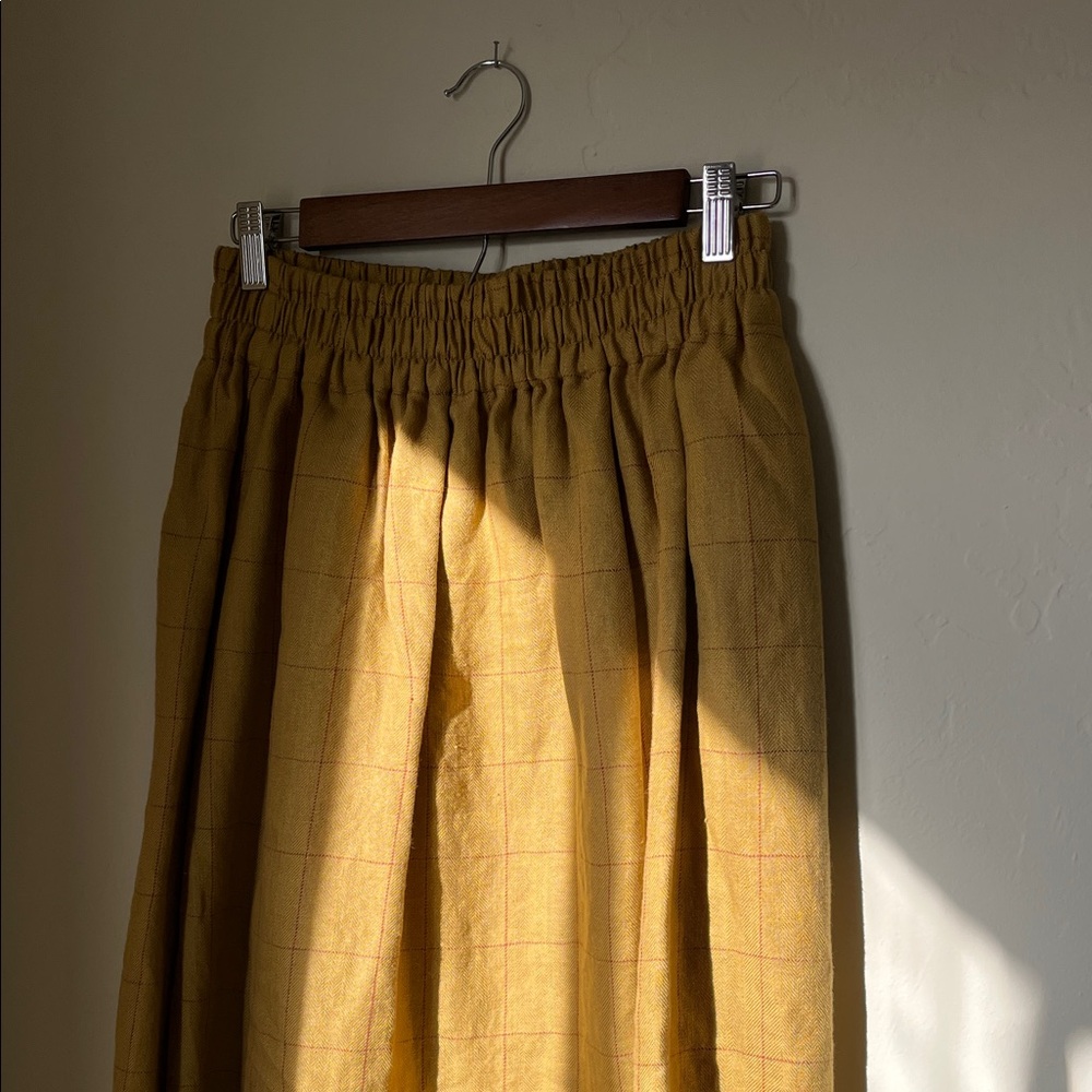 NotPerfectLinen Sion Skirt in discontinued Mustard Yellow Red Checks